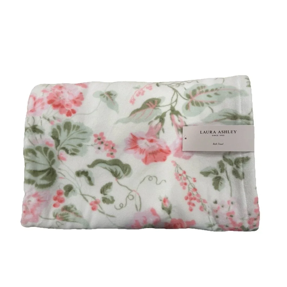 Laura Ashley Bath Towels Set Morning Gloria‎ Floral 4 Pcs Pink Green White NWT